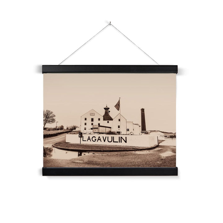 Lagavulin Distillery Sepia Toned Fine Art Print with Hanger A3 Landscape / Black Frame by Wandering Spirits Global