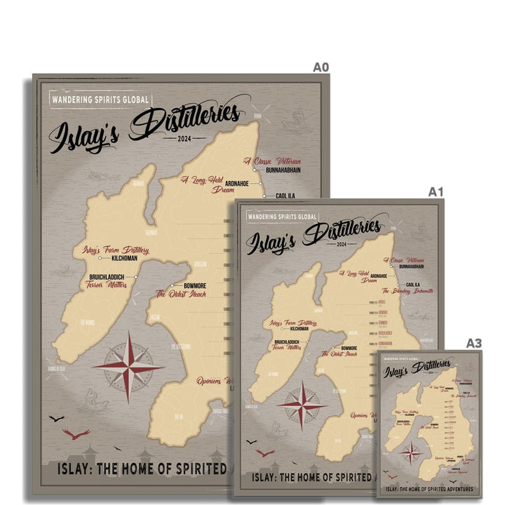 Islay Distillery Map Dark Toned Art Poster by Wandering Spirits Global