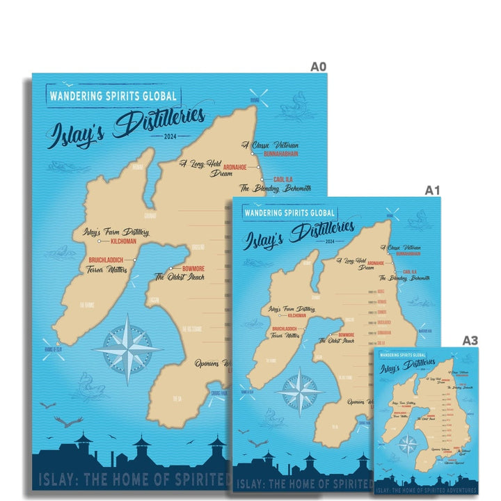 Islay Distillery Map Blue Toned Hahnemühle German Etching Print by Wandering Spirits Global