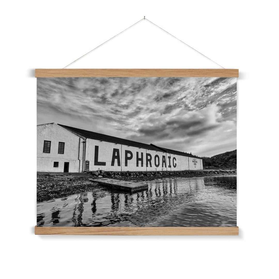 Laphroaig Distillery Islay Black and White Fine Art Print with Hanger 24"x18" / Natural Frame by Wandering Spirits Global