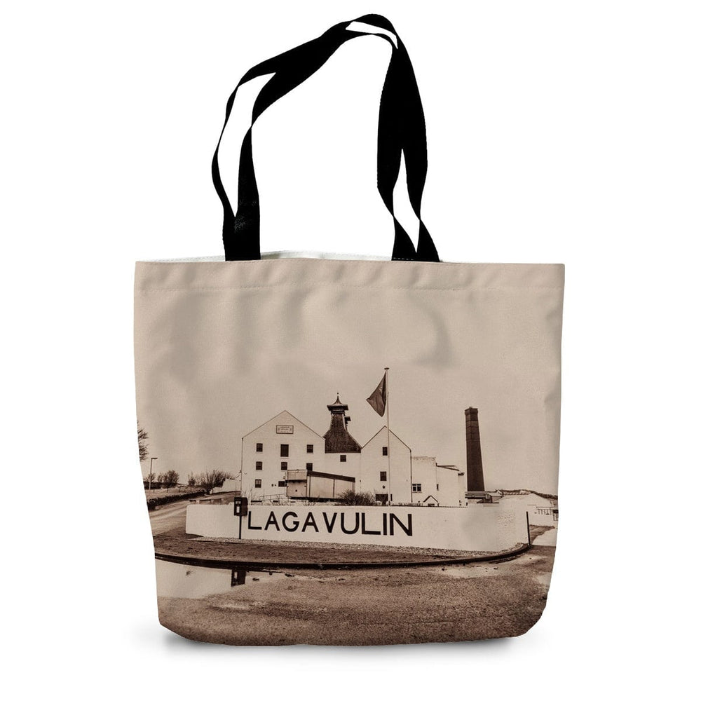 Lagavulin Distillery Sepia Toned Canvas Tote Bag 14"x18.5" by Wandering Spirits Global