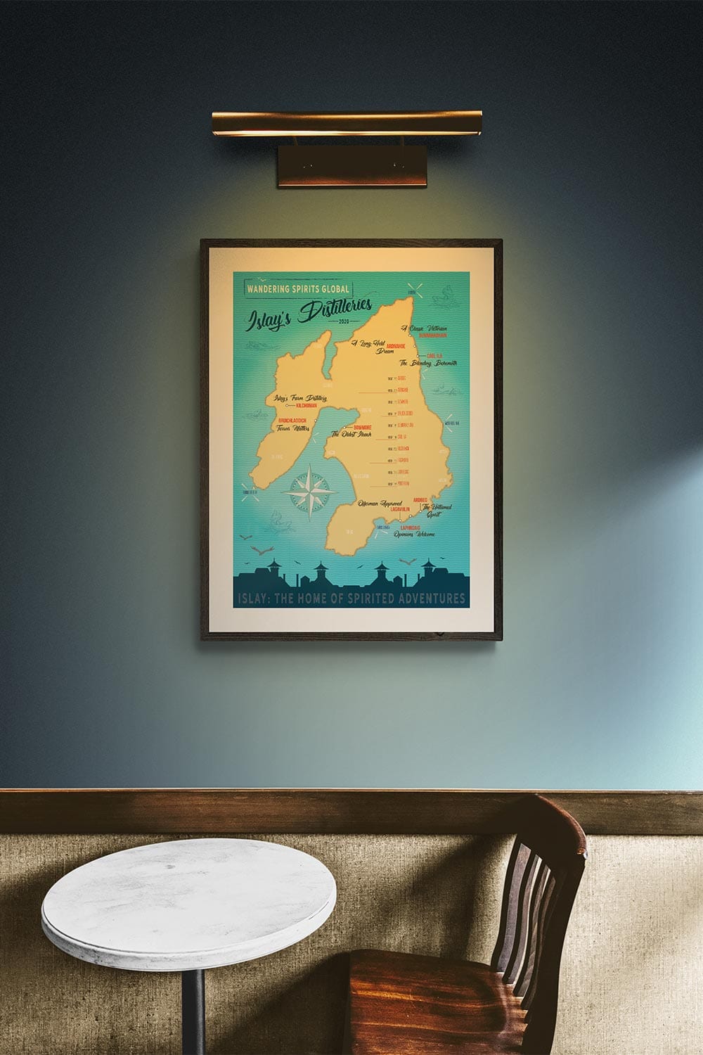 Islay Distilleries Map Blue Toned Fine Art Print by Wandering Spirits Global
