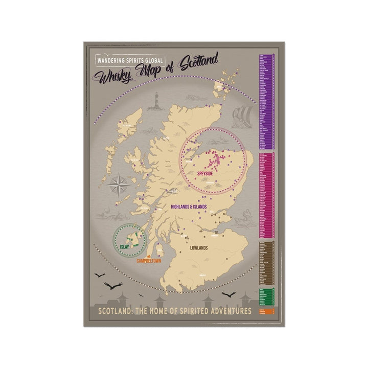 Scotland Distillery Map Hahnemühle German Etching Print A1 Portrait by Wandering Spirits Global
