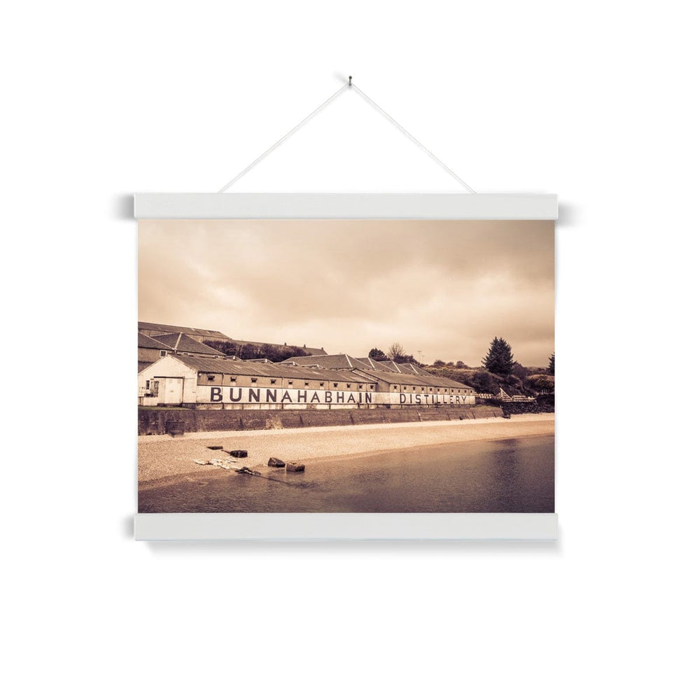 Bunnahabhain Distillery Warehouse Soft Colour Fine Art Print with Hanger A3 Landscape / White Frame by Wandering Spirits Global