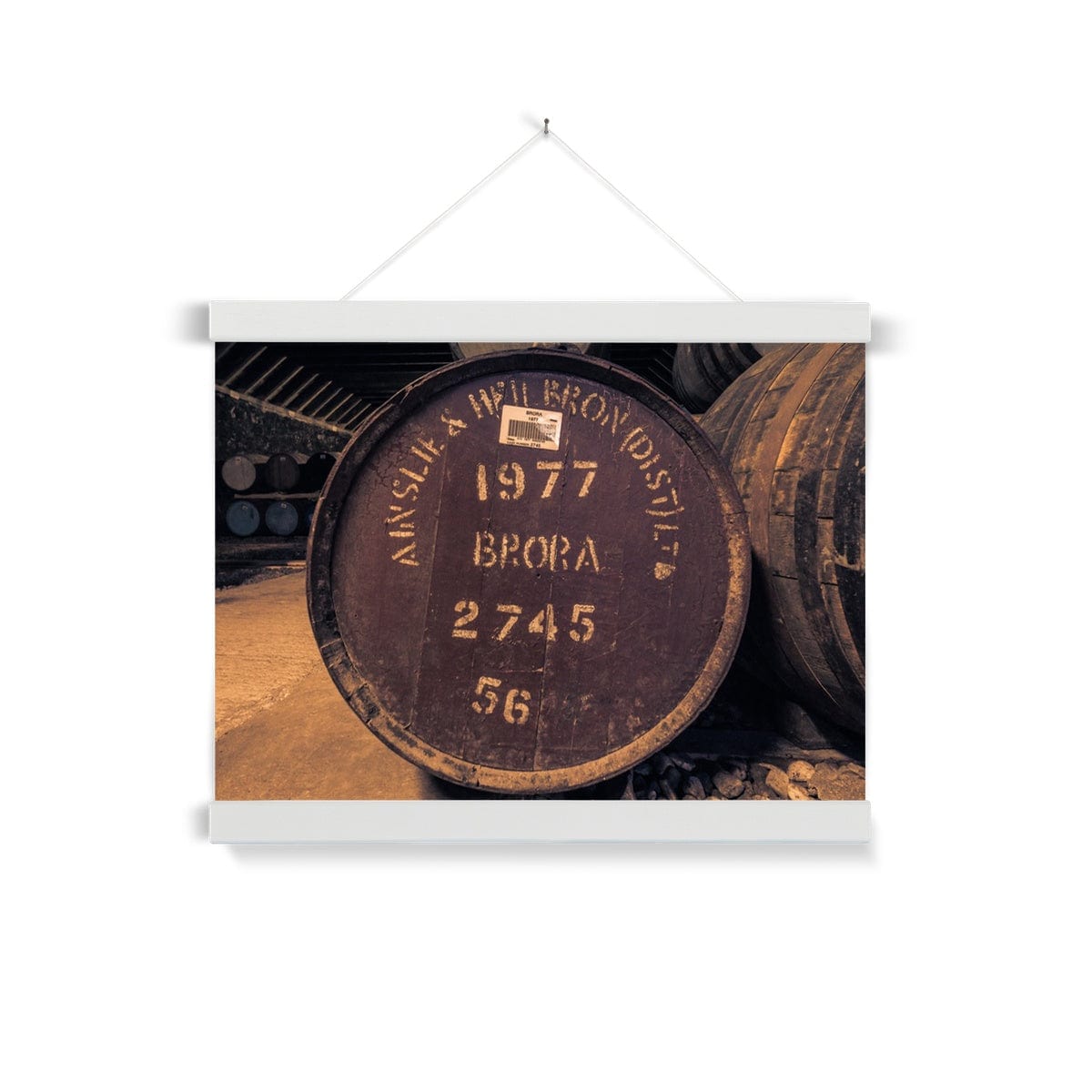 Brora 1977 Cask Fine Art Print with Hanger A3 Landscape / White Frame by Wandering Spirits Global