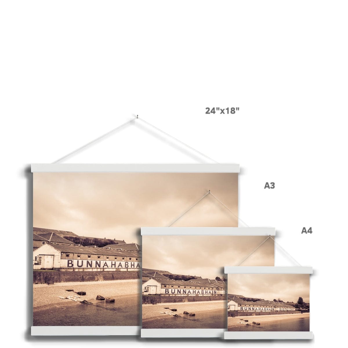 Bunnahabhain Distillery Warehouse Soft Colour Fine Art Print with Hanger by Wandering Spirits Global