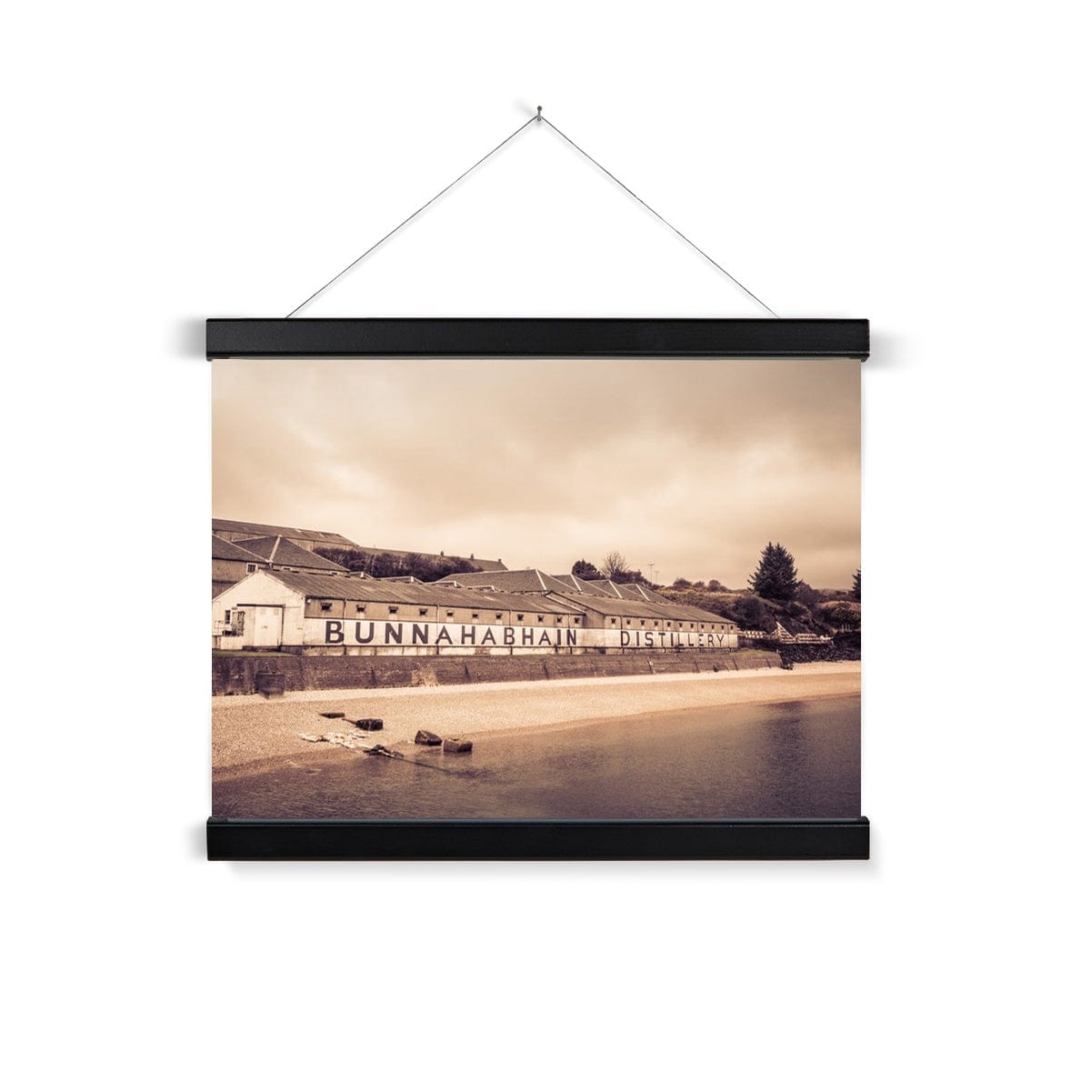 Bunnahabhain Distillery Warehouse Soft Colour Fine Art Print with Hanger A3 Landscape / Black Frame by Wandering Spirits Global