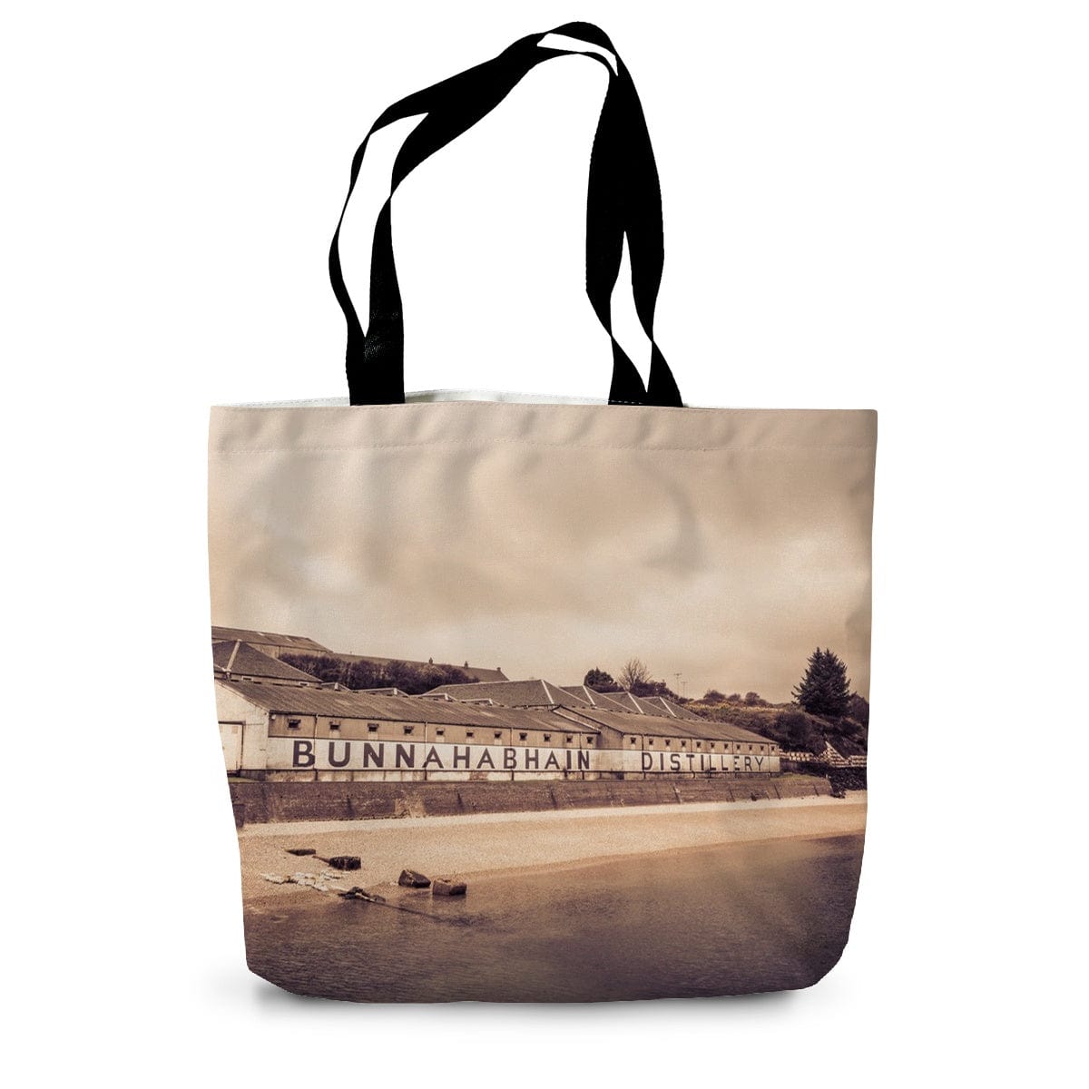 Bunnahabhain Distillery Warehouse Soft Colour Canvas Tote Bag 14"x18.5" by Wandering Spirits Global