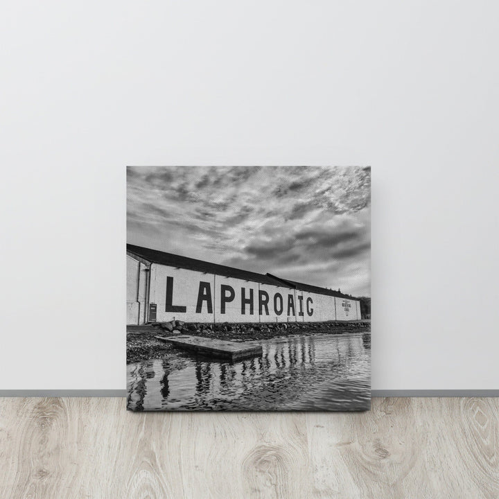 Laphroaig Distillery Black and White Canvas 16″×16″ by Wandering Spirits Global
