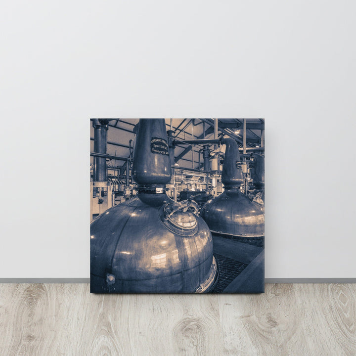 Spirit and Wash Stills Laphroaig Distillery Purple Toned Canvas 16″×16″ by Wandering Spirits Global