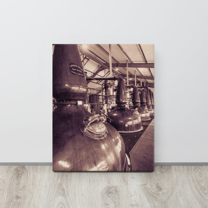 Spirit and Wash Stills Laphroaig Distillery Sepia Toned Canvas 16″×20″ by Wandering Spirits Global