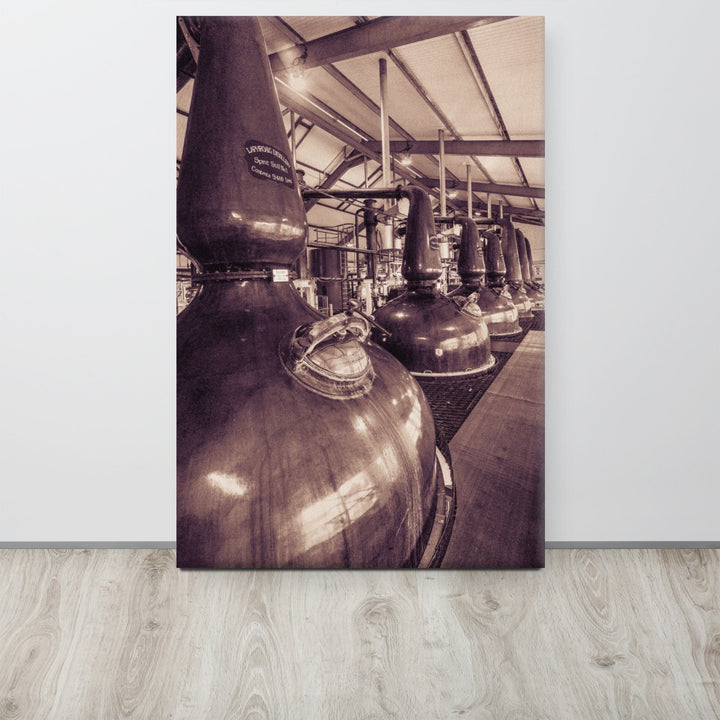 Spirit and Wash Stills Laphroaig Distillery Sepia Toned Canvas 24″×36″ by Wandering Spirits Global