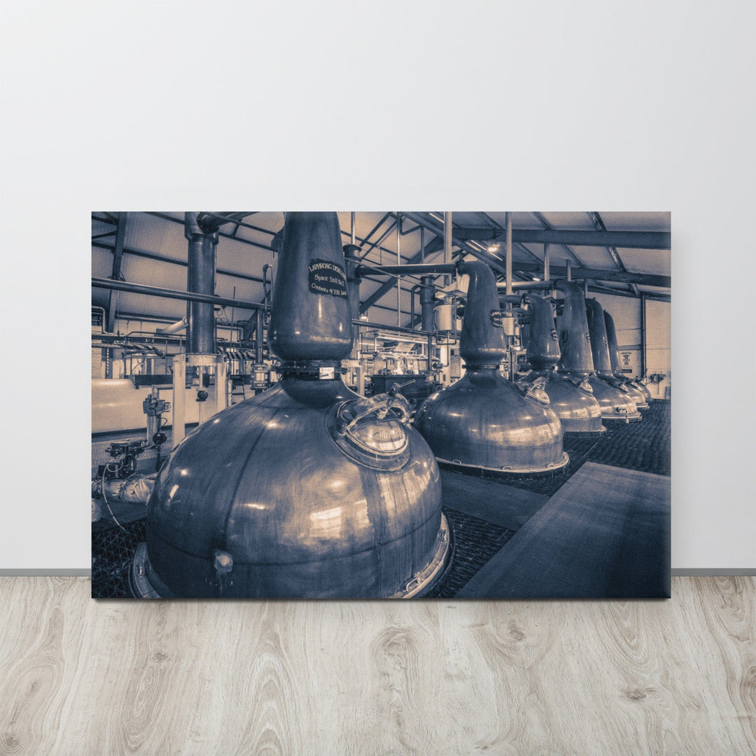 Spirit and Wash Stills Laphroaig Distillery Purple Toned Canvas 24″×36″ by Wandering Spirits Global
