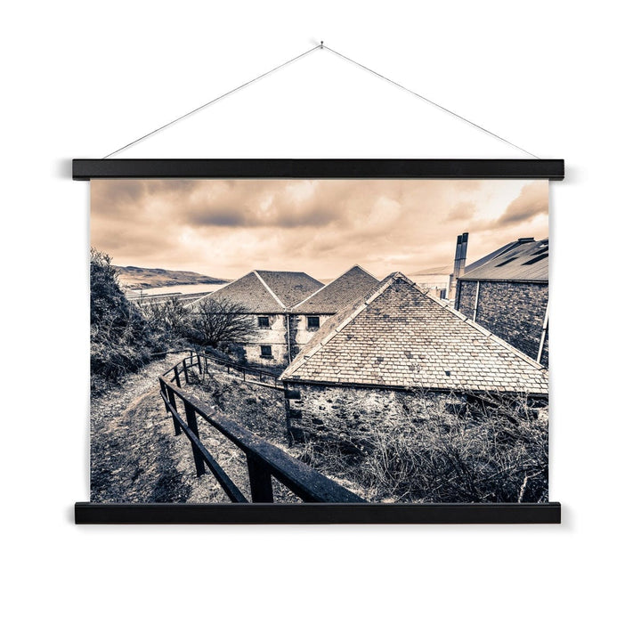 View From Above Bunnahabhain Distillery Fine Art Print with Hanger A3 Landscape / Black Frame by Wandering Spirits Global