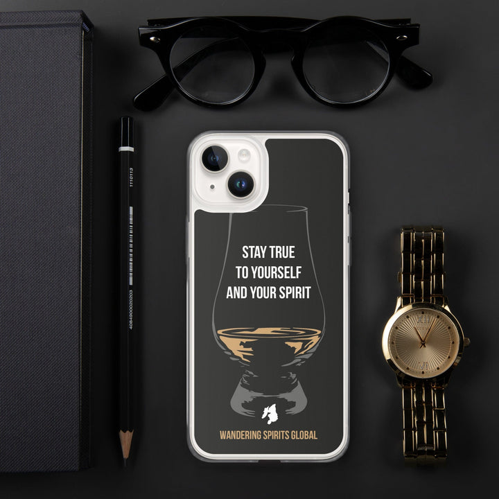 Stay True To Yourself and Your Spirit iPhone Flexi Case iPhone 14 Plus / Black by Wandering Spirits Global