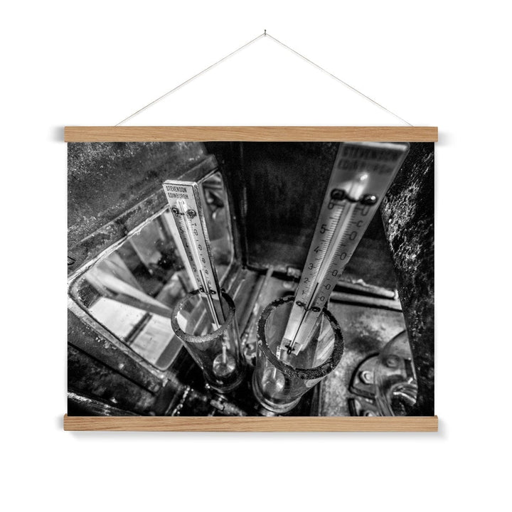 Distilling Thermometers Laphroaig Black and White Fine Art Print with Hanger 24"x18" / Natural Frame by Wandering Spirits Global