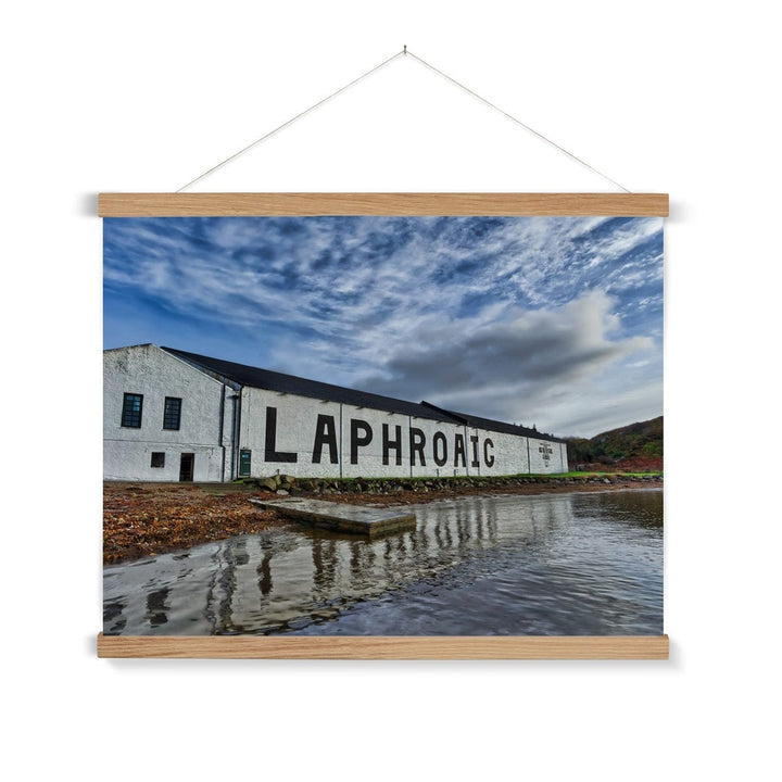 Laphroaig Distillery Warehouse Full Colour Fine Art Print with Hanger 24"x18" / Natural Frame by Wandering Spirits Global