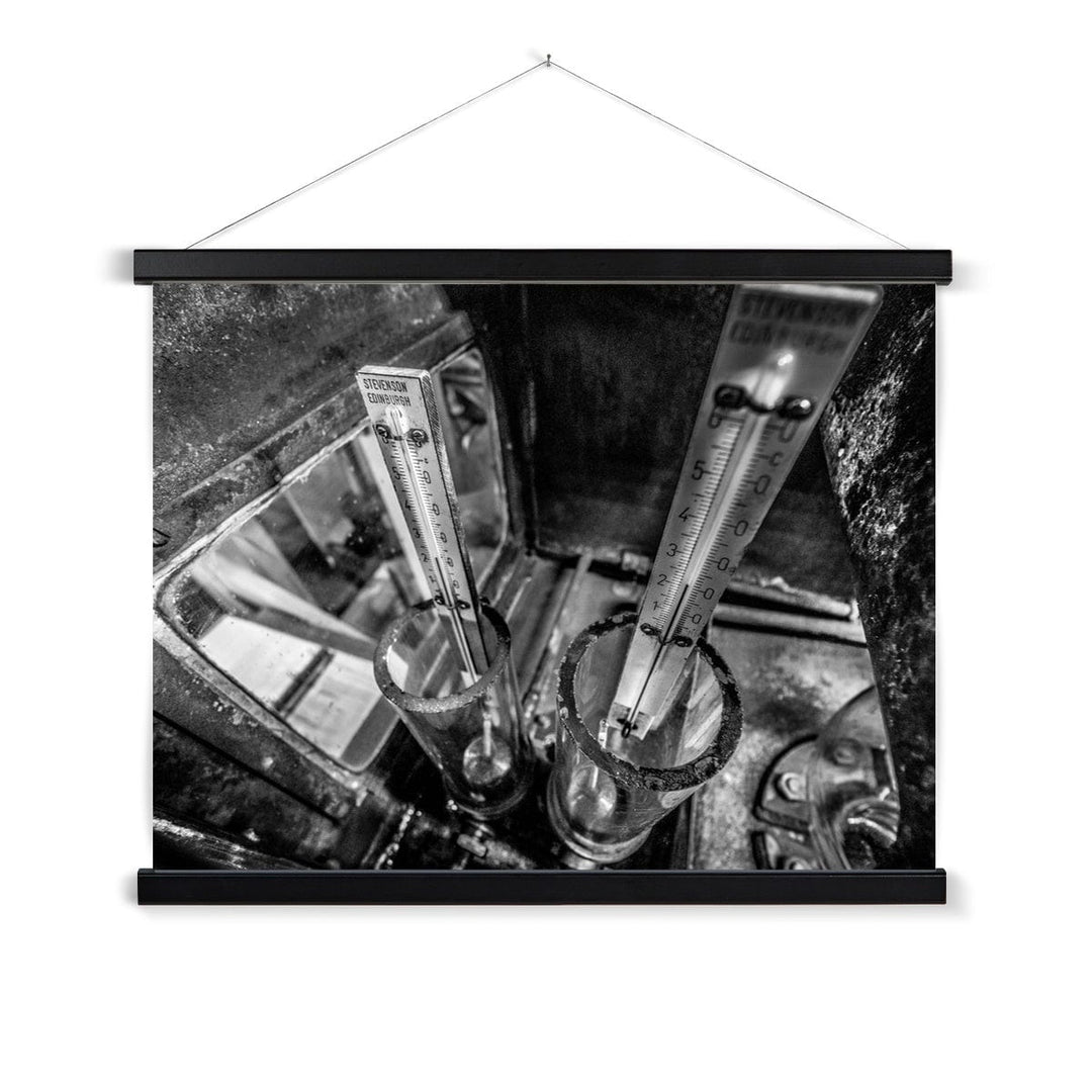 Distilling Thermometers Laphroaig Black and White Fine Art Print with Hanger 24"x18" / Black Frame by Wandering Spirits Global