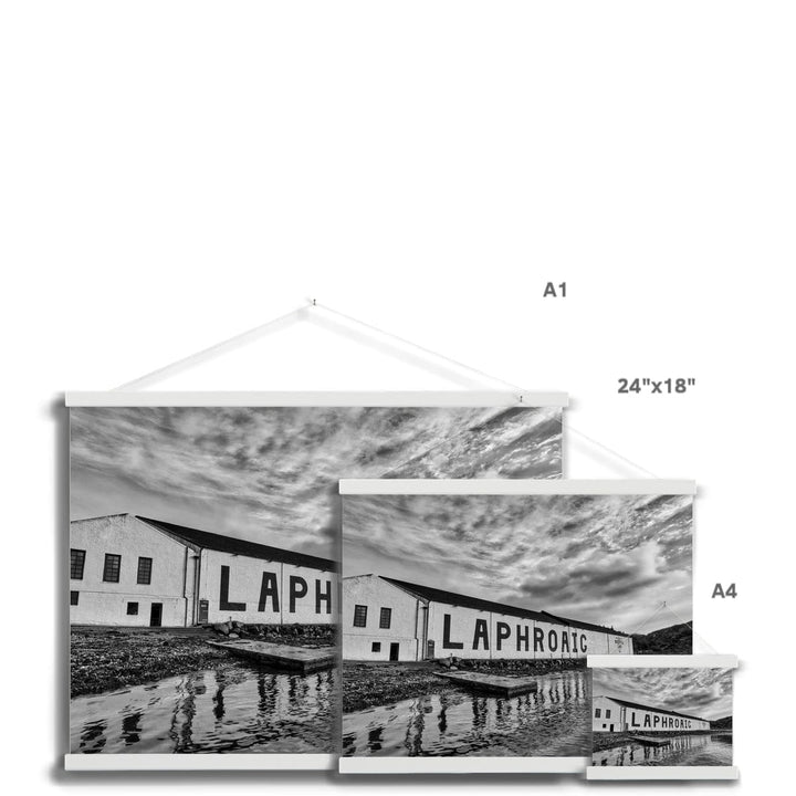 Laphroaig Distillery Islay Black and White Fine Art Print with Hanger by Wandering Spirits Global