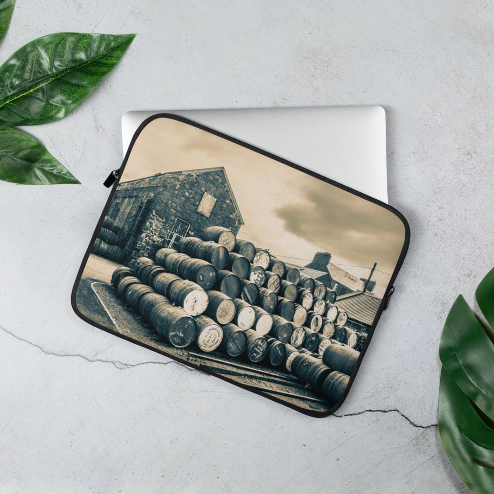 13 in Empty Casks Glengyle Golden Toned Laptop Sleeve by Wandering Spirits Global