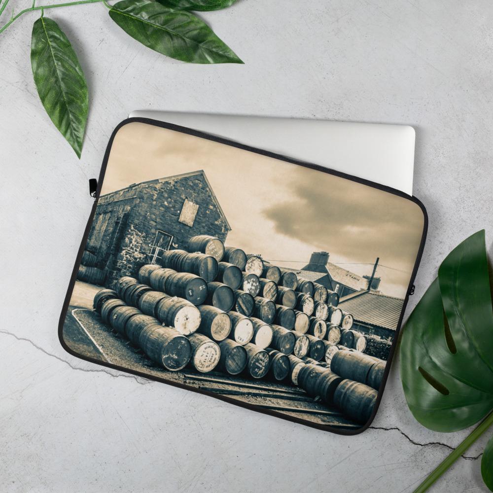 15 in Empty Casks Glengyle Golden Toned Laptop Sleeve by Wandering Spirits Global