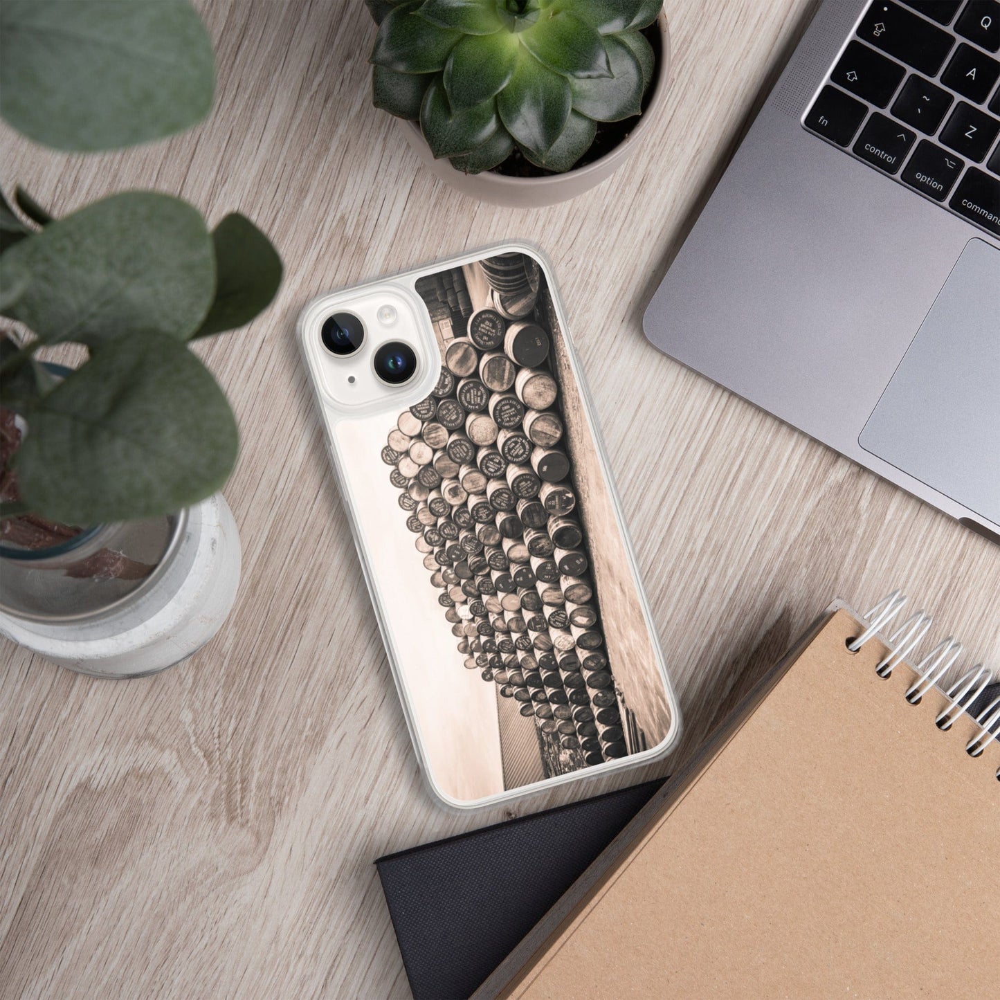 Empty Glengyle Casks Sepia Toned iPhone Case iPhone 14 Plus by Wandering Spirits Global