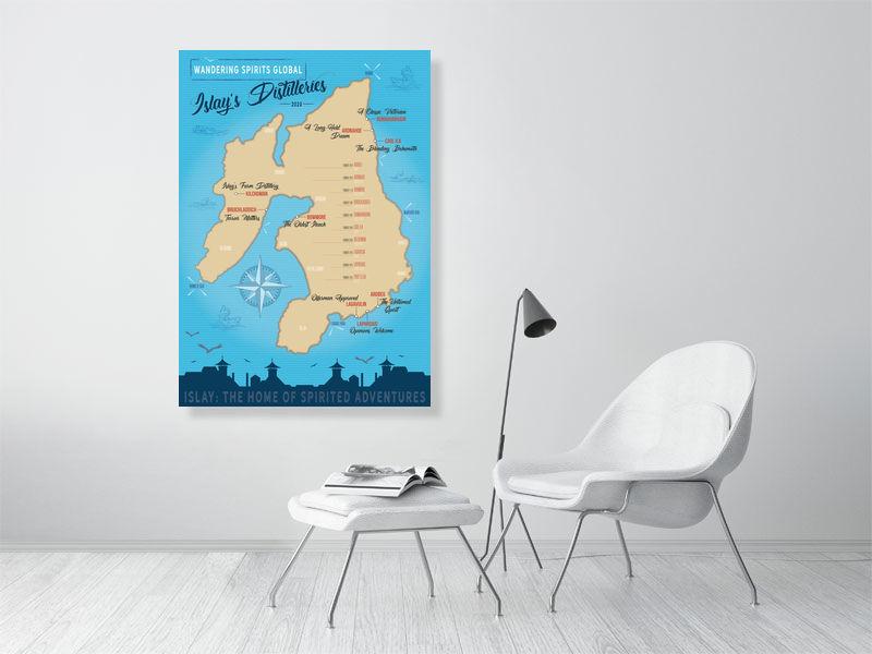 84.0 cm x 118.8 cm, 33.1 inches x 46.8 inches Islay Distilleries Map Blue Toned Fine Art Print by Wandering Spirits Global