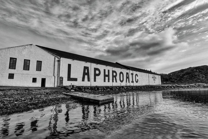 Laphroaig Distillery Islay Black and White Fine Art Print by Wandering Spirits Global