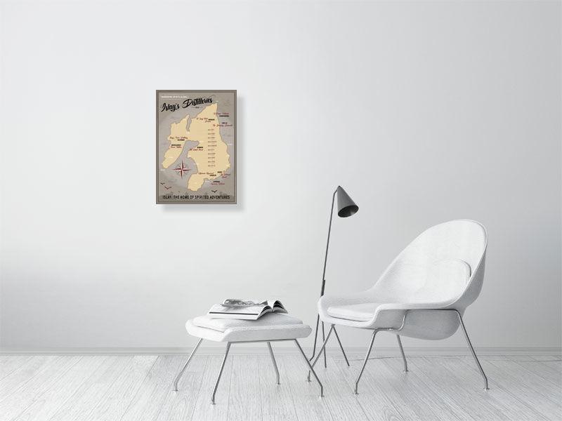42.0 cm x 59.4 cm, 16.5 inches x 23.4 inches Islay Distilleries Map Dark Toned Fine Art Print by Wandering Spirits Global