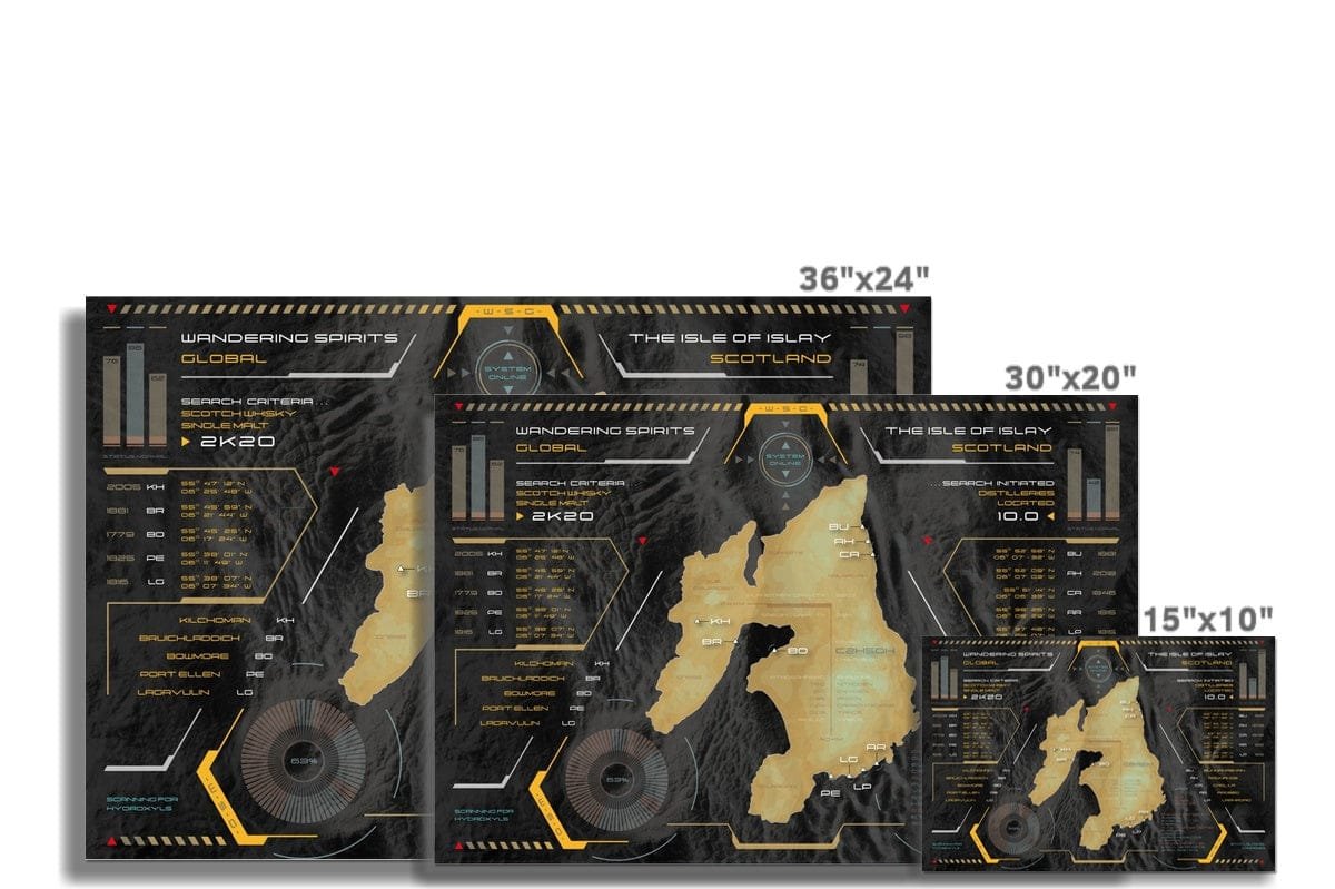 Islay Whisky Heads Up Display Map C-Type Print by Wandering Spirits Global