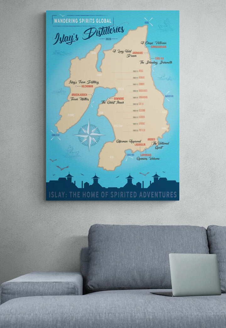 Islay Distilleries Map Blue Sea Matte Poster 70×100 cm by Wandering Spirits Global