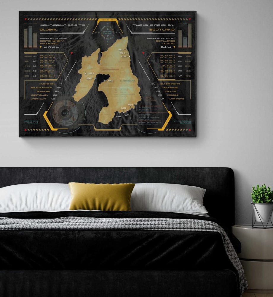 Islay Whisky Distilleries Map Heads Up Metallic Print 84.0 cm x 118.8 cm, 33.1 inches x 46.8 inches by Wandering Spirits Global