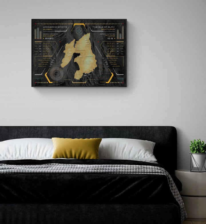 Islay Whisky Distilleries Map Heads Up Metallic Print 59.4 cm x 84.0 cm, 23.4 inches x 33.1 inches by Wandering Spirits Global