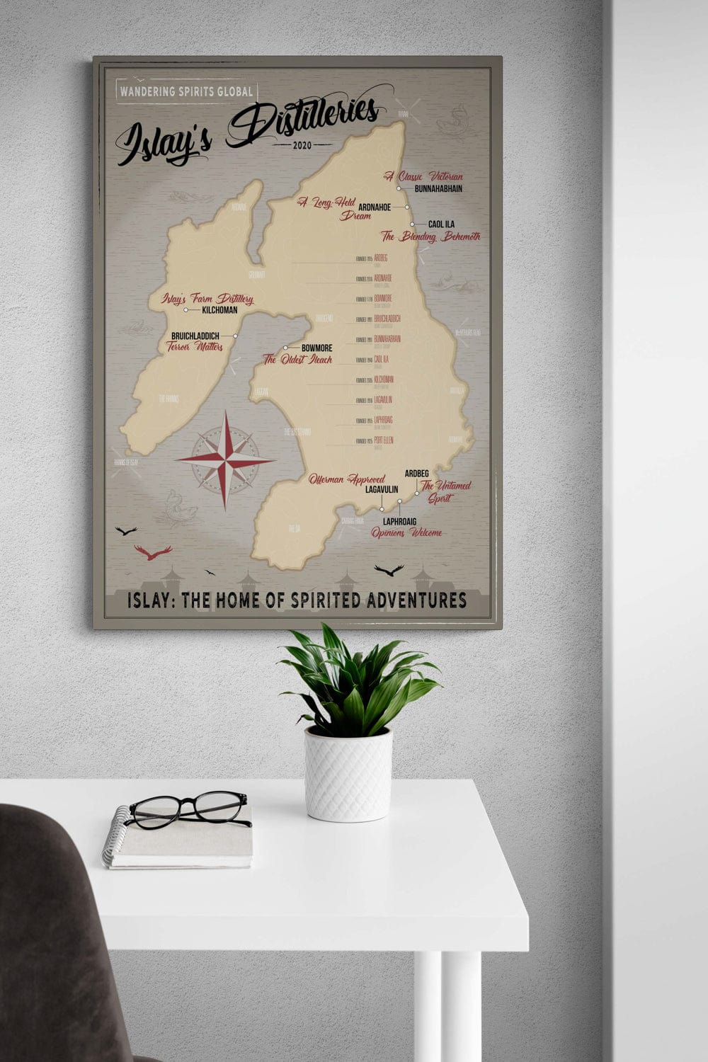 Islay Distilleries Map Dark Toned Matte Poster 70×100 cm by Wandering Spirits Global
