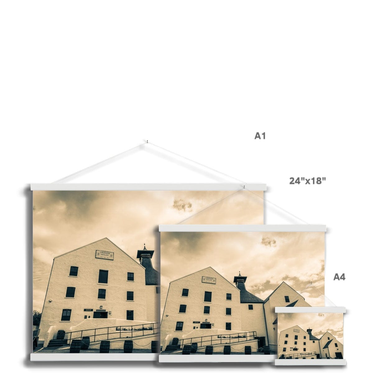 Lagavulin Distillery Golden Toned Fine Art Print with Hanger by Wandering Spirits Global