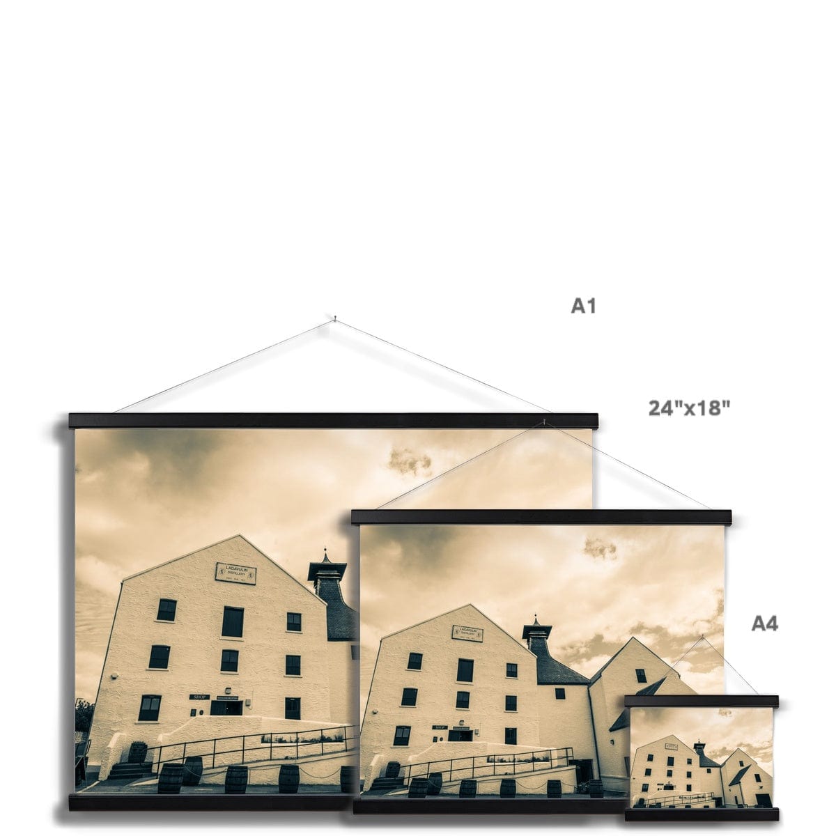 Lagavulin Distillery Golden Toned Fine Art Print with Hanger by Wandering Spirits Global