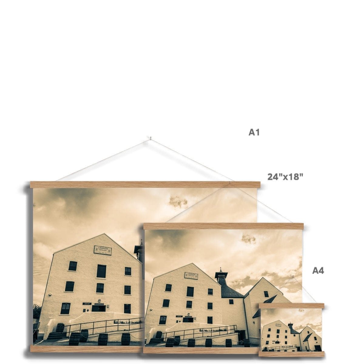 Lagavulin Distillery Golden Toned Fine Art Print with Hanger by Wandering Spirits Global