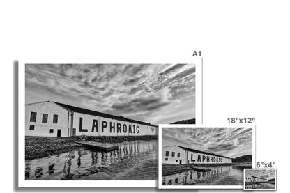 Laphroaig Distillery Islay Black and White Hahnemühle Photo Rag Print by Wandering Spirits Global