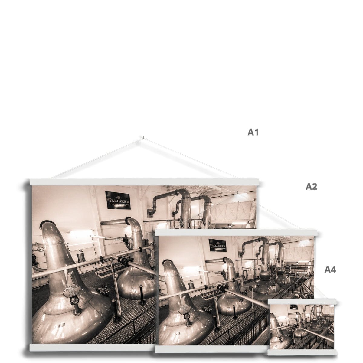 Low Wines and Wash Stills Talisker Golden Toned Fine Art Print with Hanger by Wandering Spirits Global