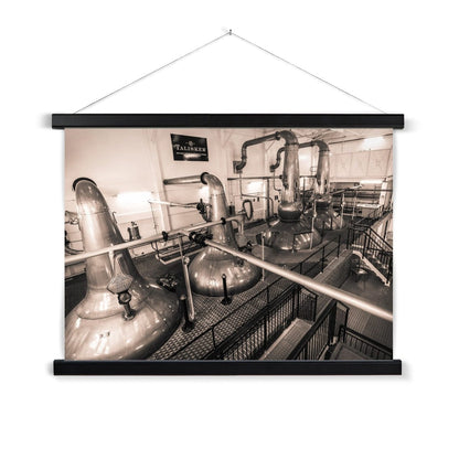 Low Wines and Wash Stills Talisker Golden Toned Fine Art Print with Hanger A2 Landscape / Black Frame by Wandering Spirits Global