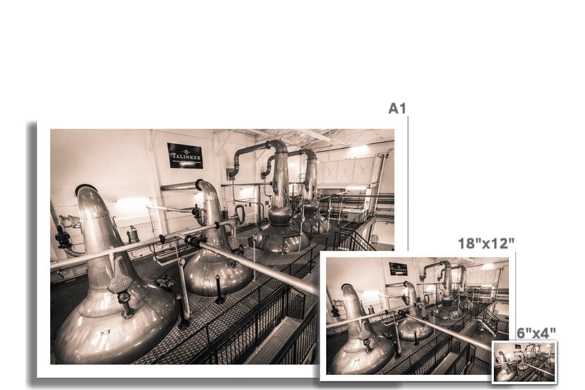 Low Wines and Wash Stills Talisker Golden Toned Hahnemühle Photo Rag Print by Wandering Spirits Global