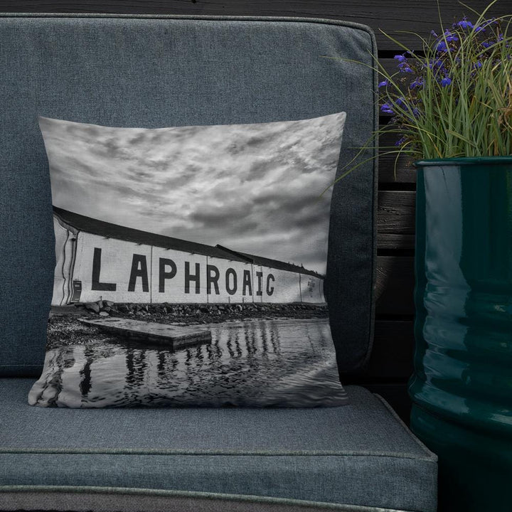 Laphroaig Distillery Black and White Premium Pillow by Wandering Spirits Global