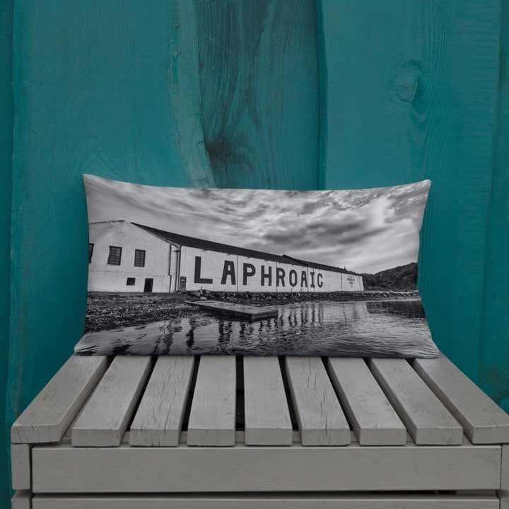 20×12 Laphroaig Distillery Black and White Premium Pillow by Wandering Spirits Global
