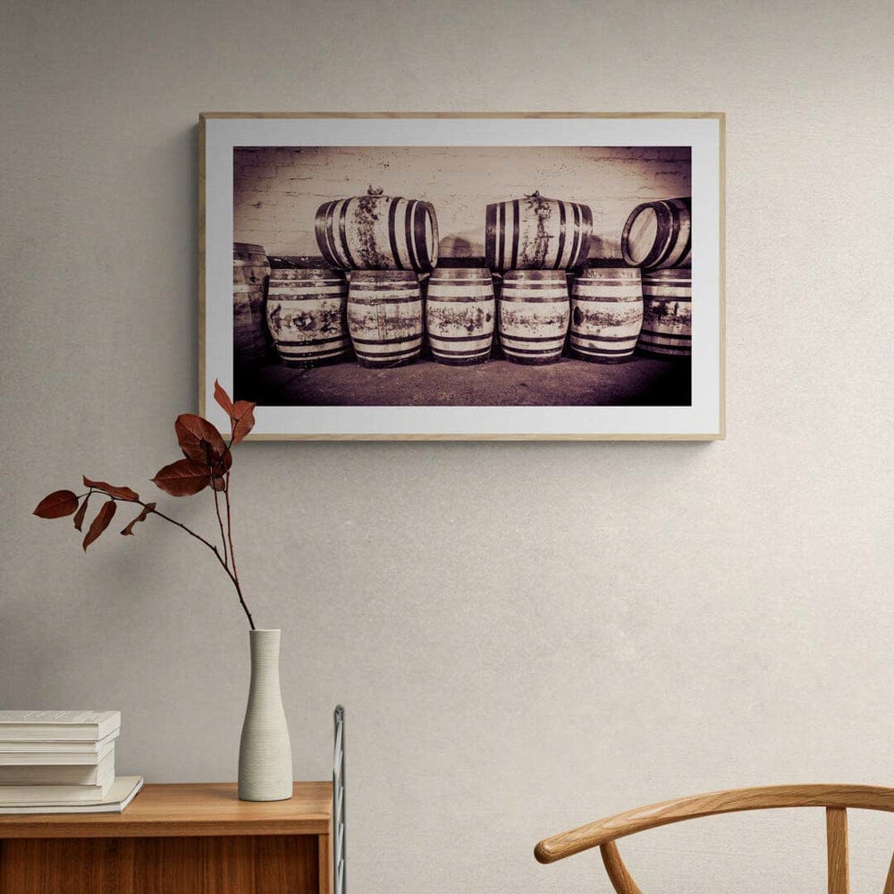 Octave Sherry Casks Bunnahabhain Sepia Toned Fine Art Print 45.7 cm x 75.0 cm, 18.0 inches x 29.5 inches by Wandering Spirits Global