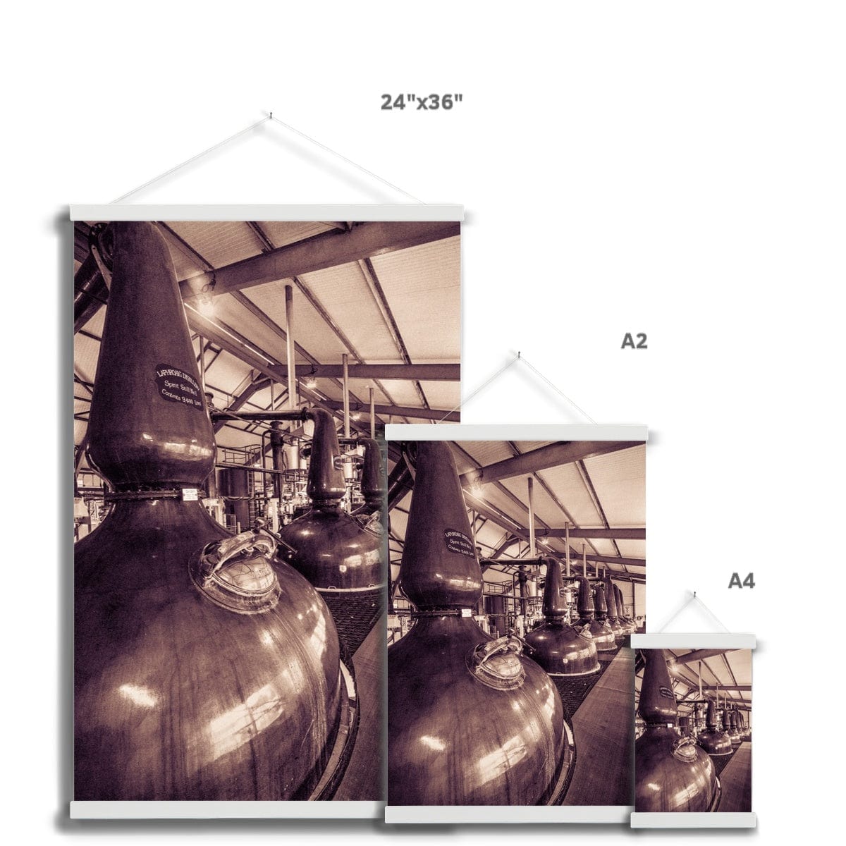 Spirit and Wash Stills Laphroaig Distillery Sepia Toned Fine Art Print with Hanger by Wandering Spirits Global