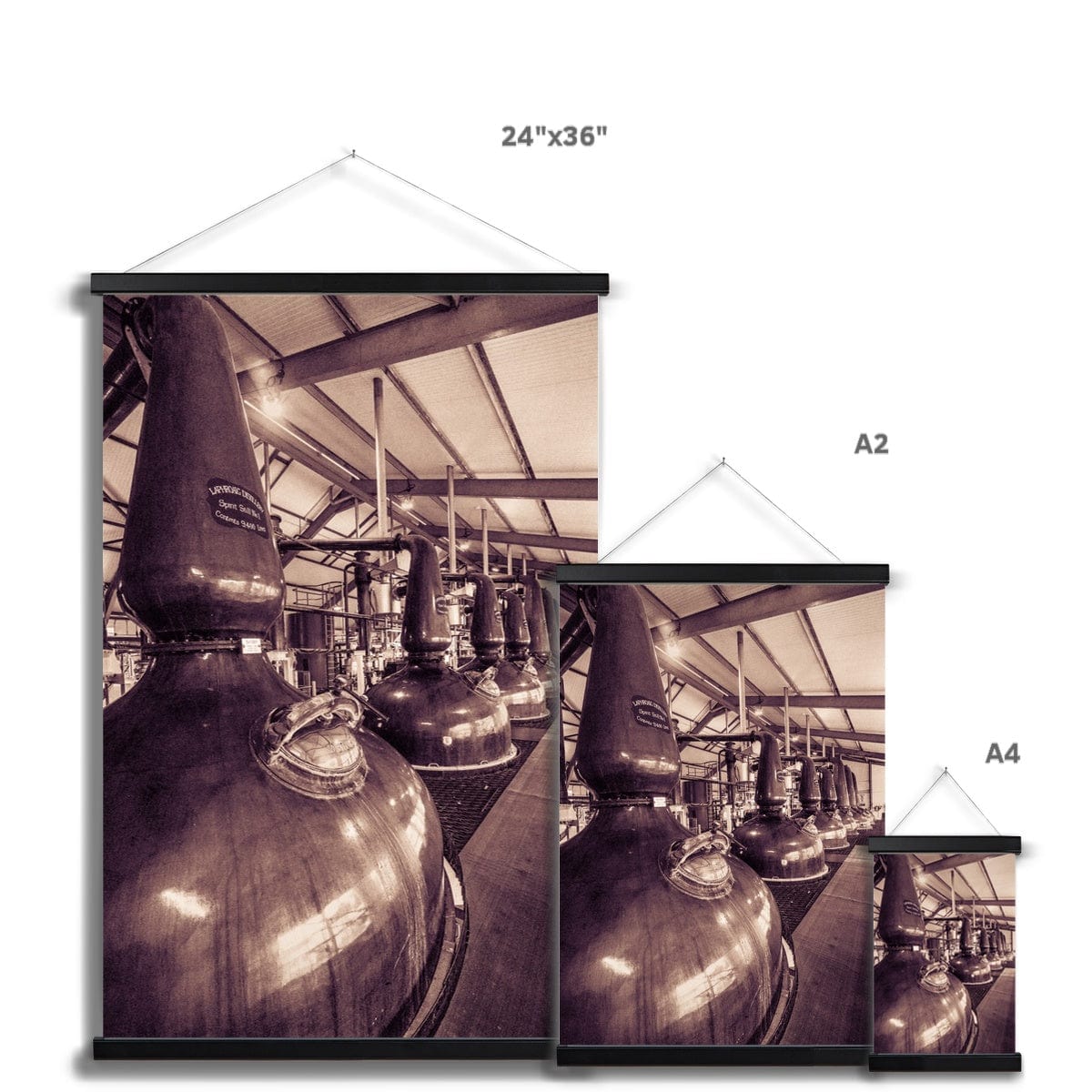Spirit and Wash Stills Laphroaig Distillery Sepia Toned Fine Art Print with Hanger by Wandering Spirits Global