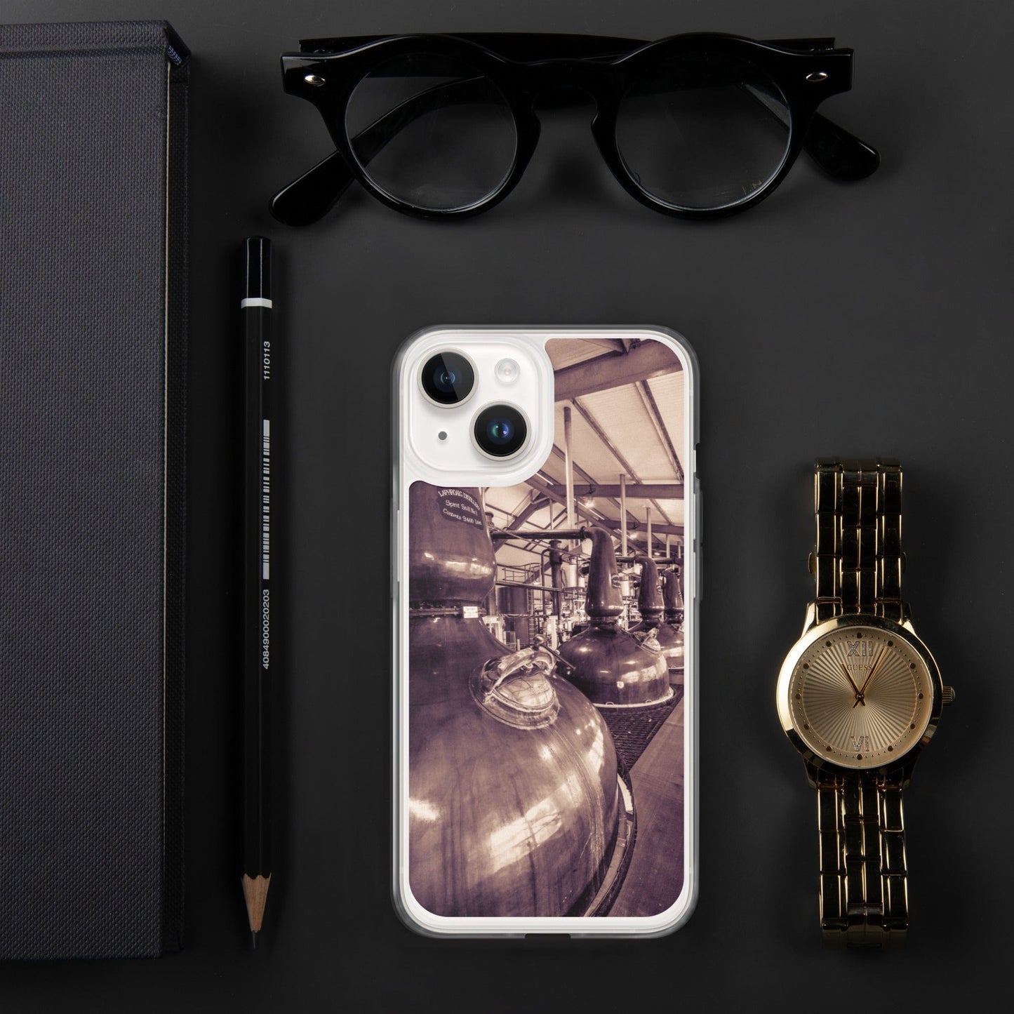 Spirit and Wash Stills Laphroaig Distillery Sepia Toned iPhone Case by Wandering Spirits Global