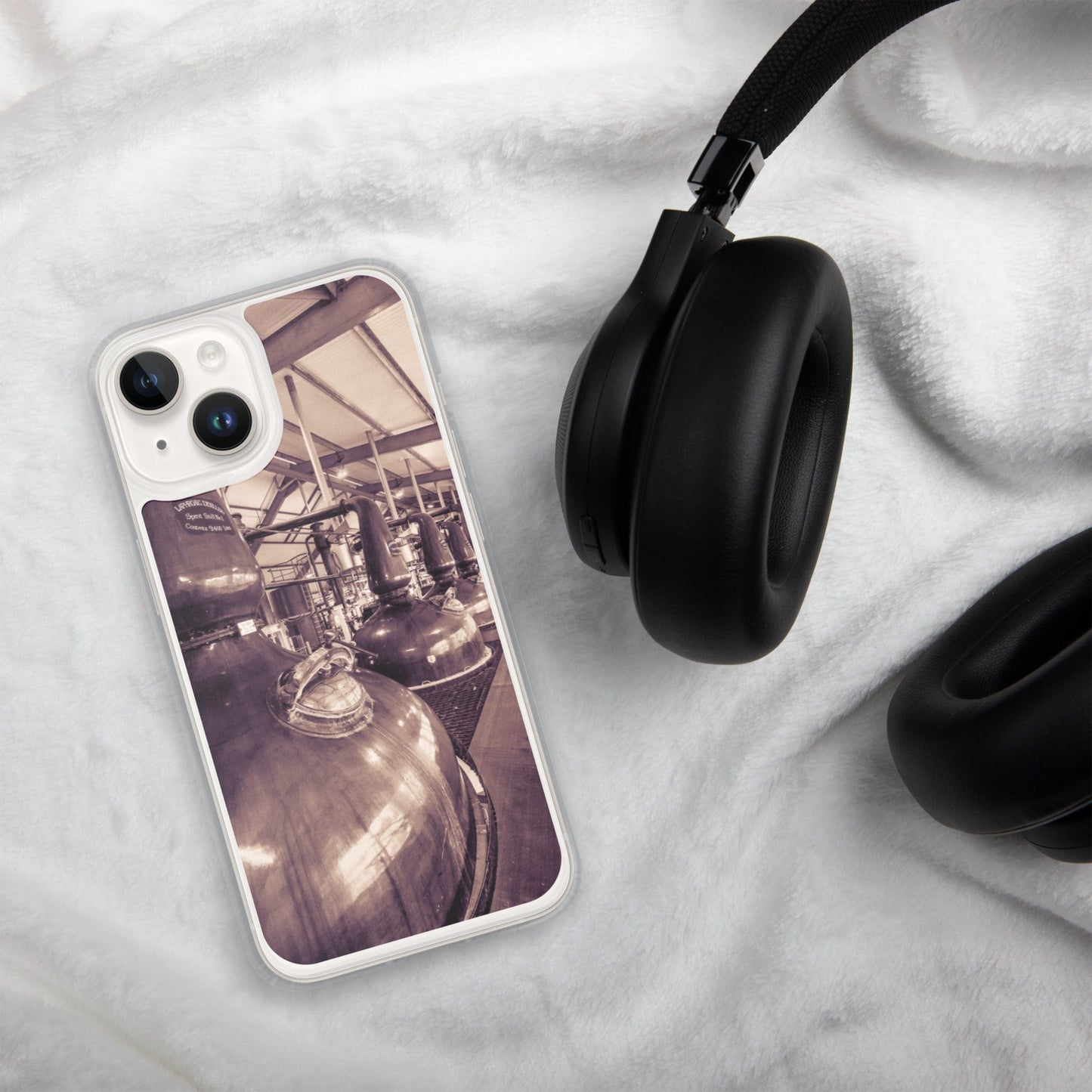 Spirit and Wash Stills Laphroaig Distillery Sepia Toned iPhone Case by Wandering Spirits Global