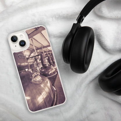 Spirit and Wash Stills Laphroaig Distillery Sepia Toned iPhone Case by Wandering Spirits Global