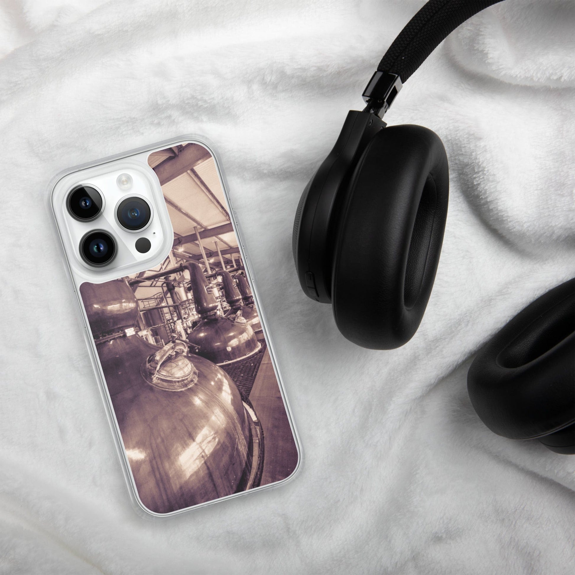 Spirit and Wash Stills Laphroaig Distillery Sepia Toned iPhone Case by Wandering Spirits Global